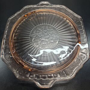 VINTAGE PINK DEPRESSION GLASS CAKE PLATE